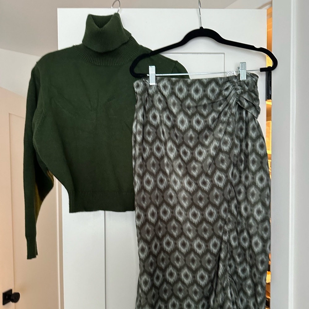 Zara green velvet skirt and sweater set. Size small